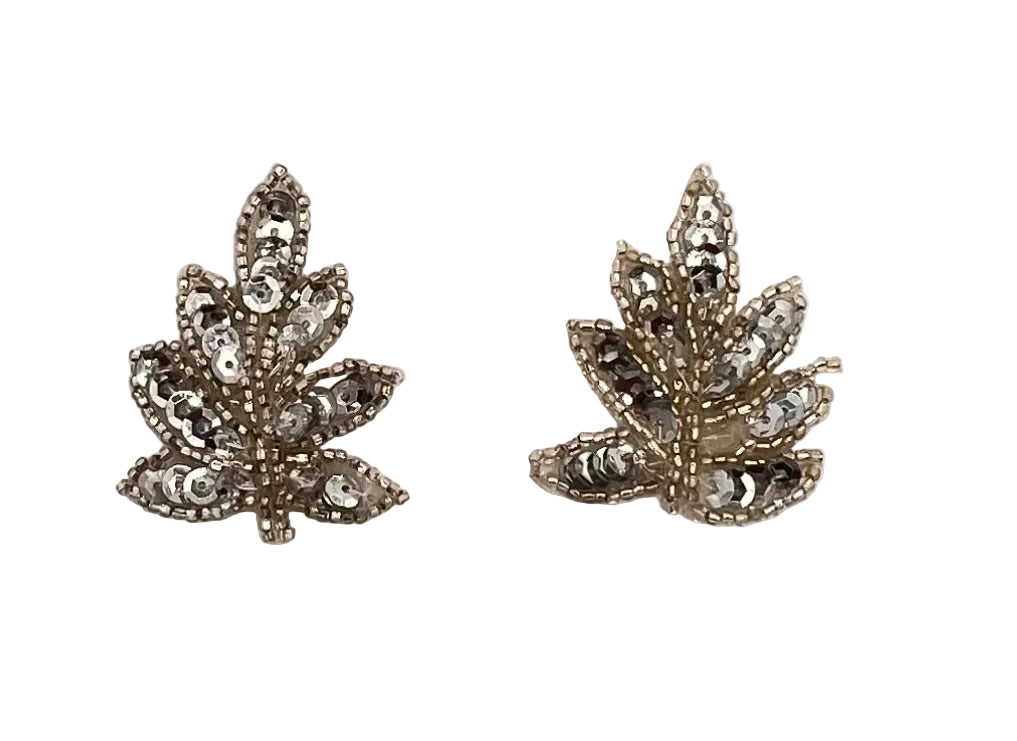 Leaf Pair with Silver Beads and Sequins 2” x 1.5”