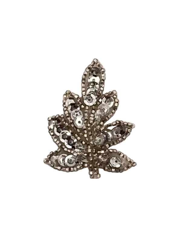 Leaf Pair with Silver Beads and Sequins 2” x 1.5”