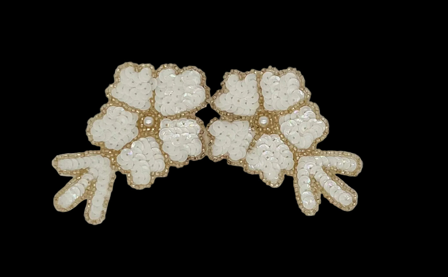 Flower with White Sequins and Choice of Clear or Silver Beads -Pearl Center 5.5” x 3”