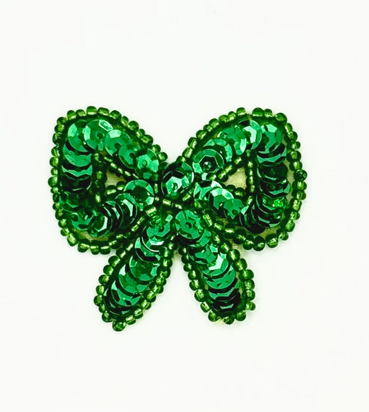 Bow - Green Sequins and Glass Beads 1.75" x 1.5"