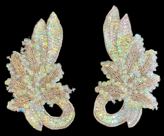 Flower Leaf Pair - Iridescent Sequins - Beads 7" x 3.5”