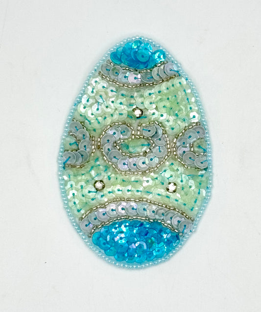 Vintage Turquoise Easter Egg - Sequins and Glass Beads - Rhinestones - 3.5" x 2.25"