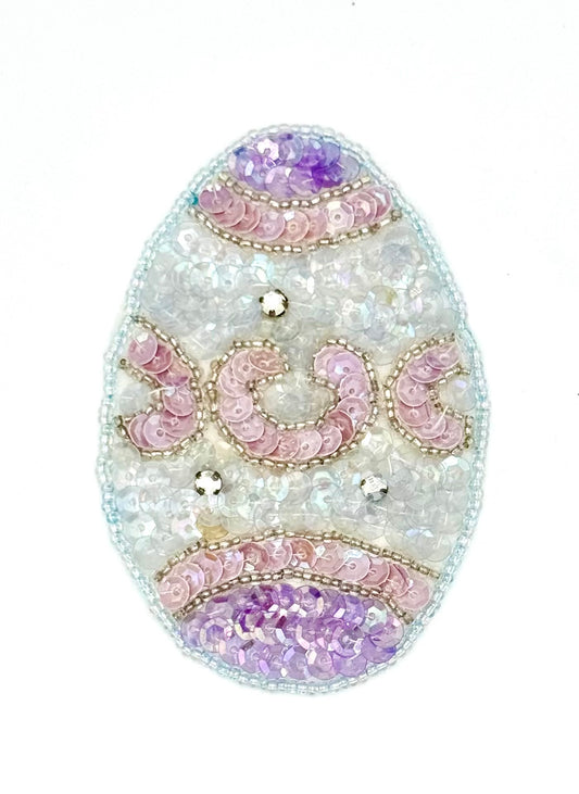 Vintage Purple Easter Egg - Sequins and Glass Beads - Rhinestones - 3.5" x 2.25"