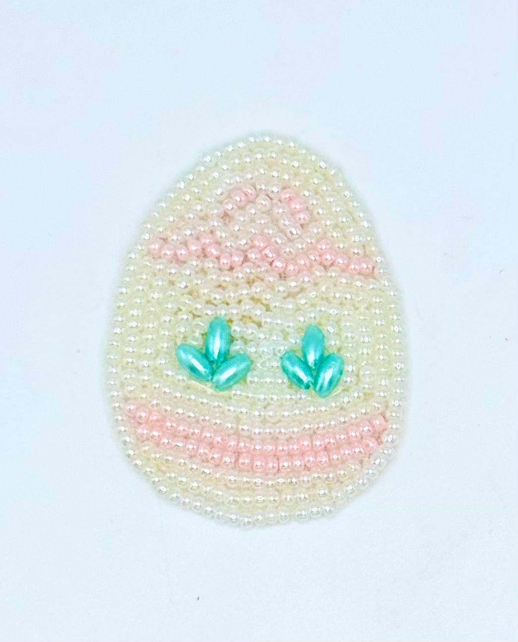 White and Pink Beaded Easter Egg  2" x 1.5"