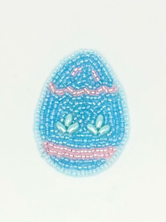 Beaded Blue and Pink Easter Egg 2" x 1.5"