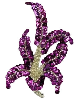 Par de flores - Lentejuelas moradas - Cuentas plateadas 6.25” x 3.25”