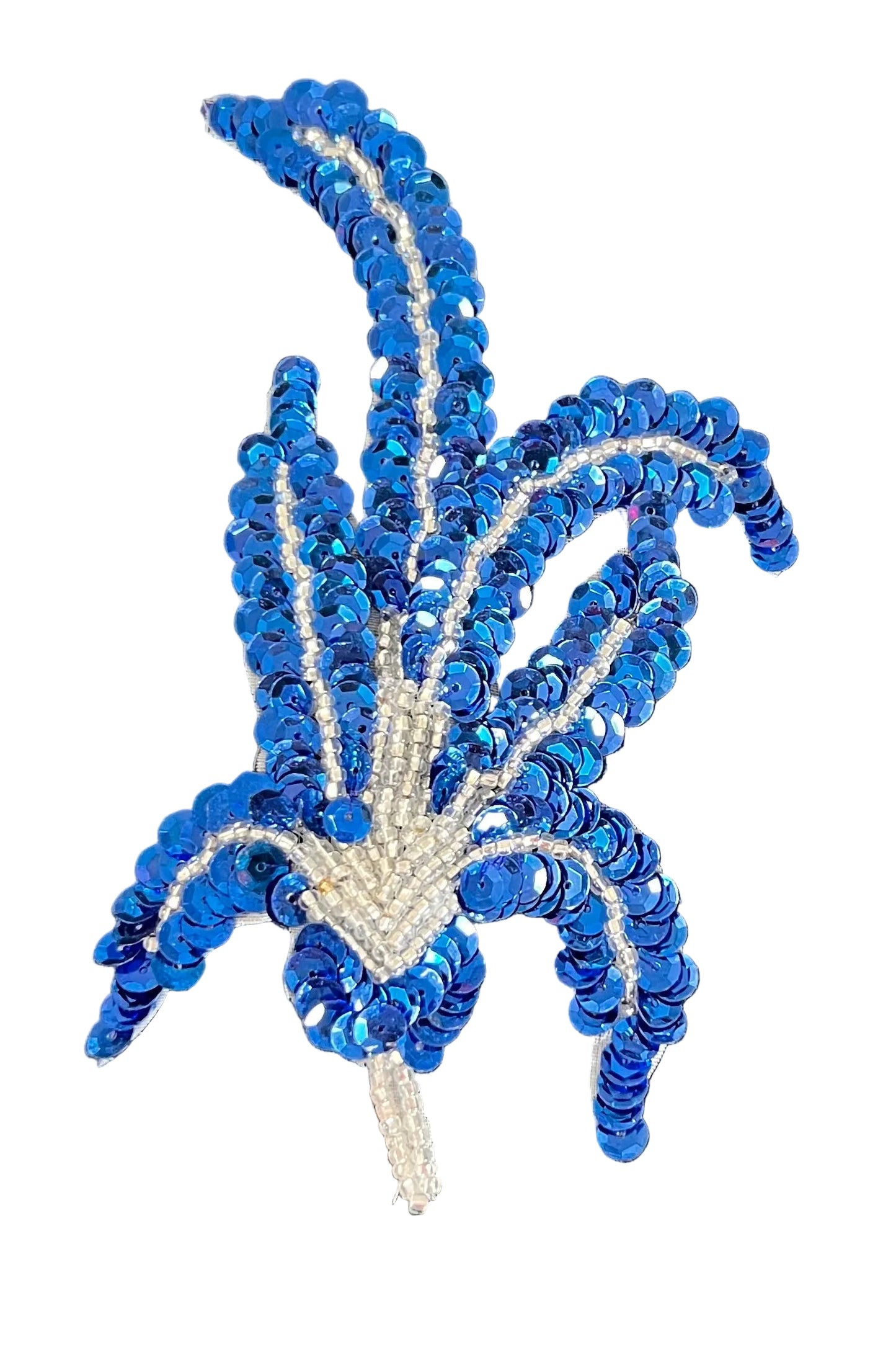 Flower - Royal Blue Sequins and Silver Beads 6" x 3.25"