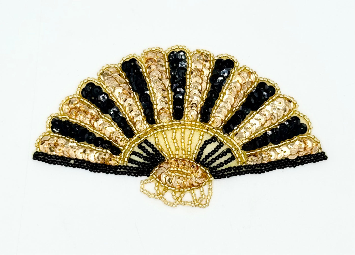 Fan with Black and Gold Sequins and Beads 5" x 2.75"