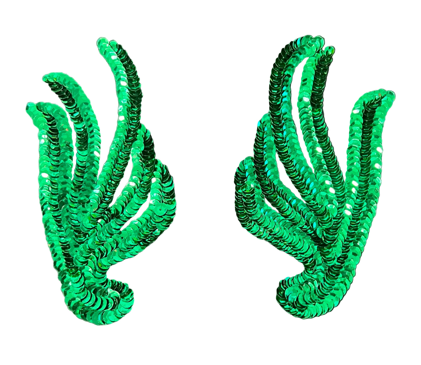 Par de hojas y dos hojas sencillas en verde hechas con lentejuelas 6" x 4"
