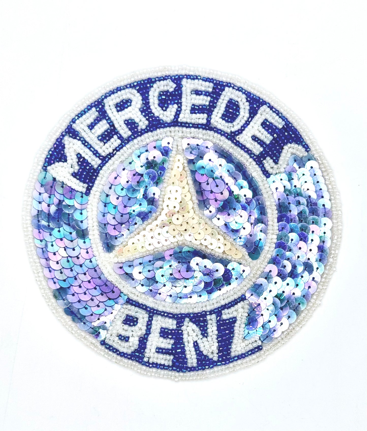 Mercedes Benz Sequin Patch - Blue and White 6"