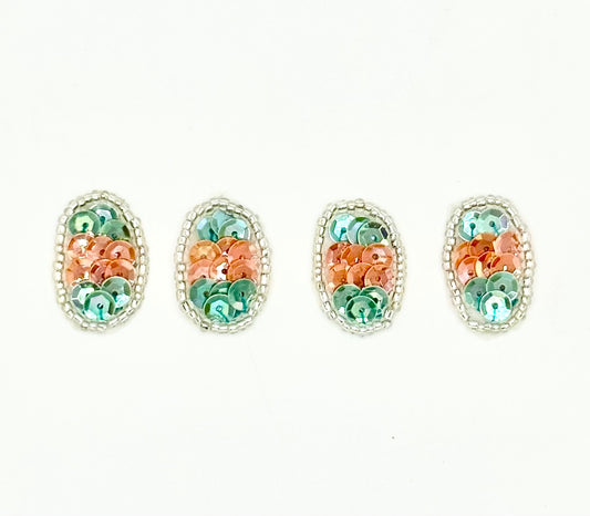 Set of Four Easter Eggs - Peach and Turquoise Sequins 1" x .75"