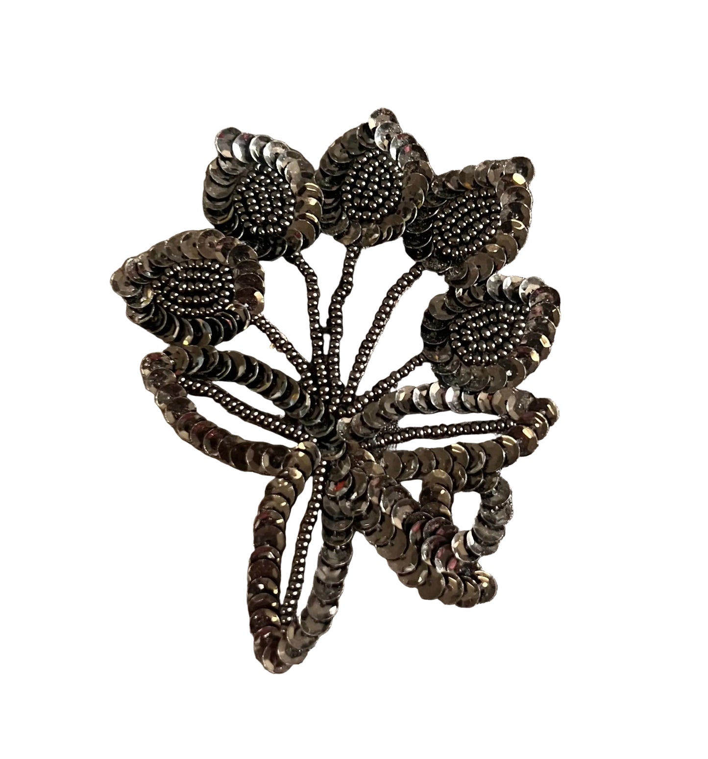 Flower with Black Sequins and Beads 3" x 3.5"