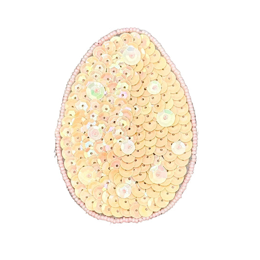 Easter Egg with Peach Sequins and Beads 3.5" x 2.5"