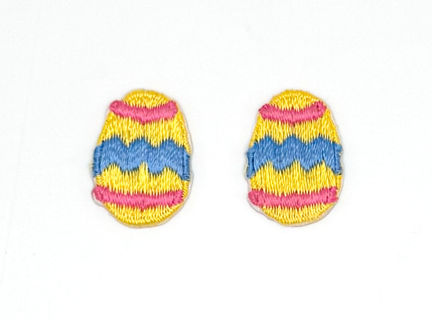 Easter Egg Pair Embroidered Iron-On -Pink, Blue and Yellow - 1.25" x .75"