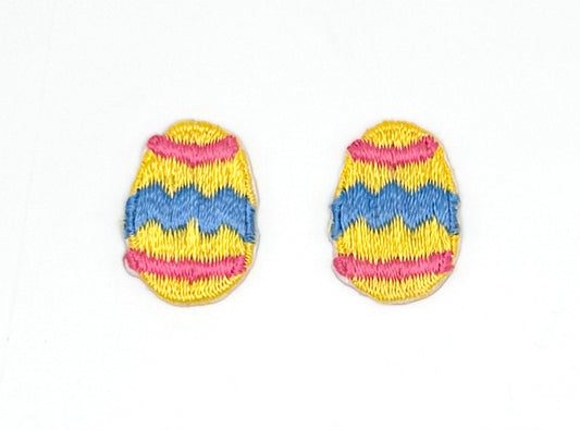 Easter Egg Pair Embroidered Iron-On -Pink, Blue and Yellow - 1.25" x .75"