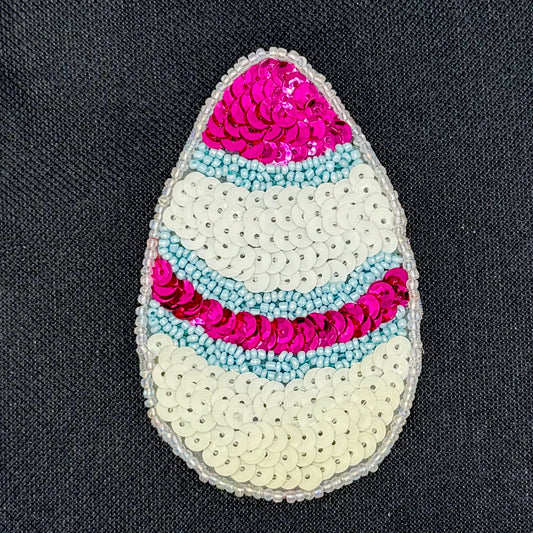Sequin Easter Egg - Sequins and Glass Beads - 3.5" x 2.25" - Pre-glued