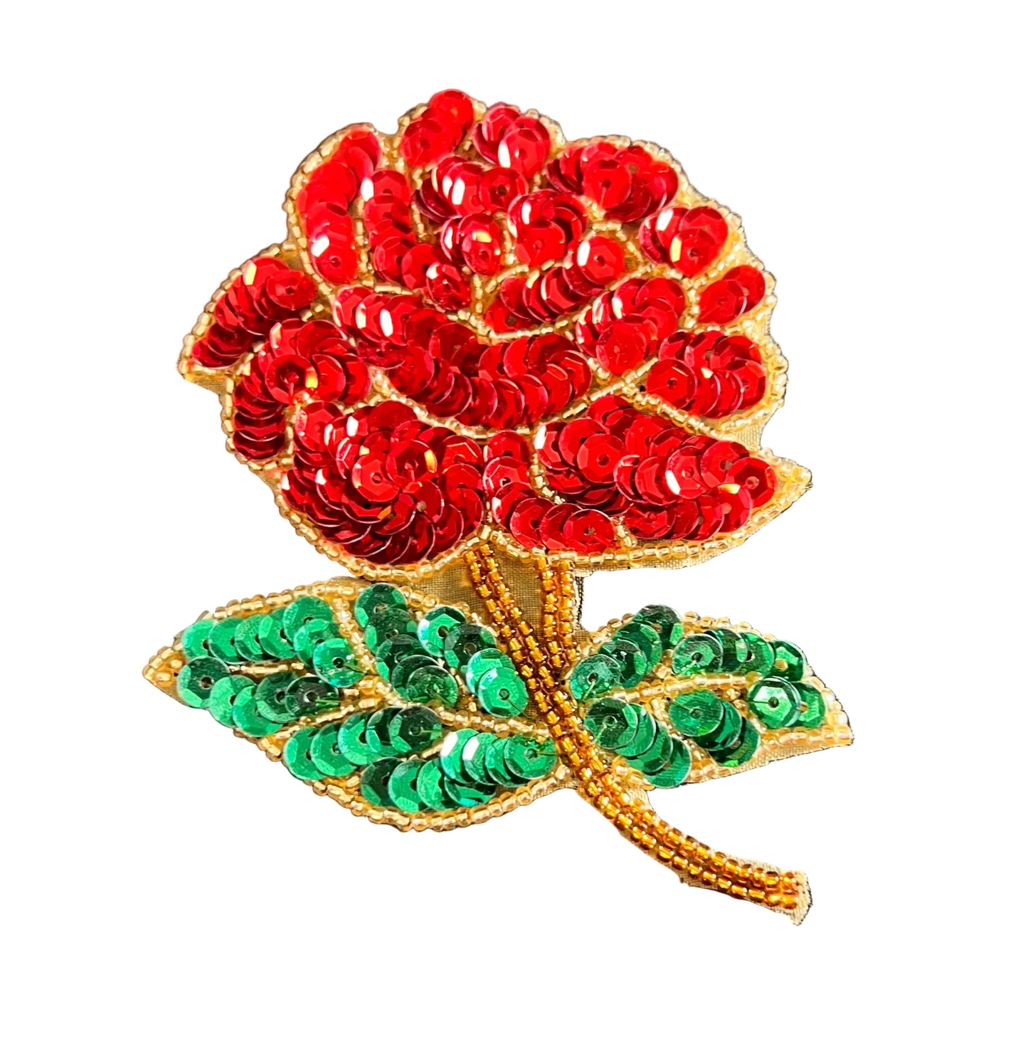 Rosa de tela con lentejuelas y cuentas naranja oscuro de 4.5" x 3.5"