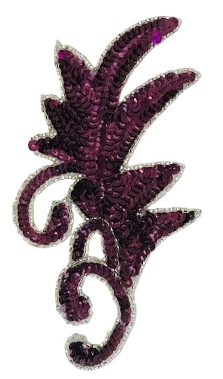 Leaf Pair with Wine Colored Sequins and Beads 7" x 4"