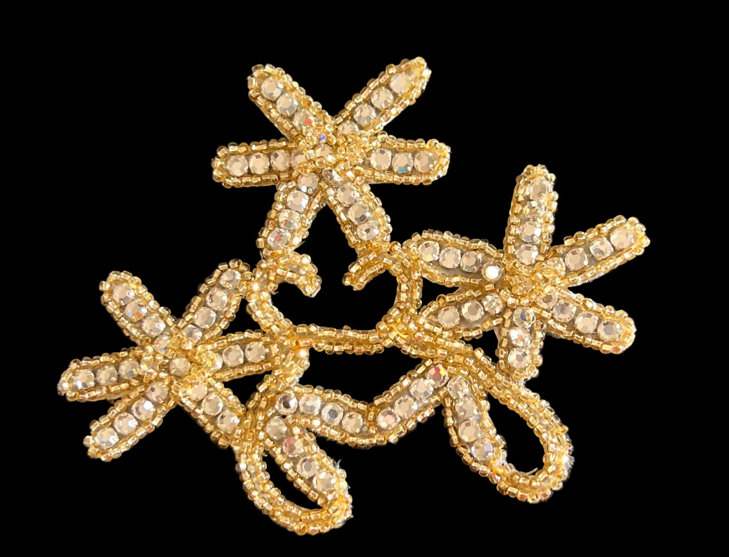 High Quality Rhinestone Flower with Lite Gold Beads 5.5" x 4"