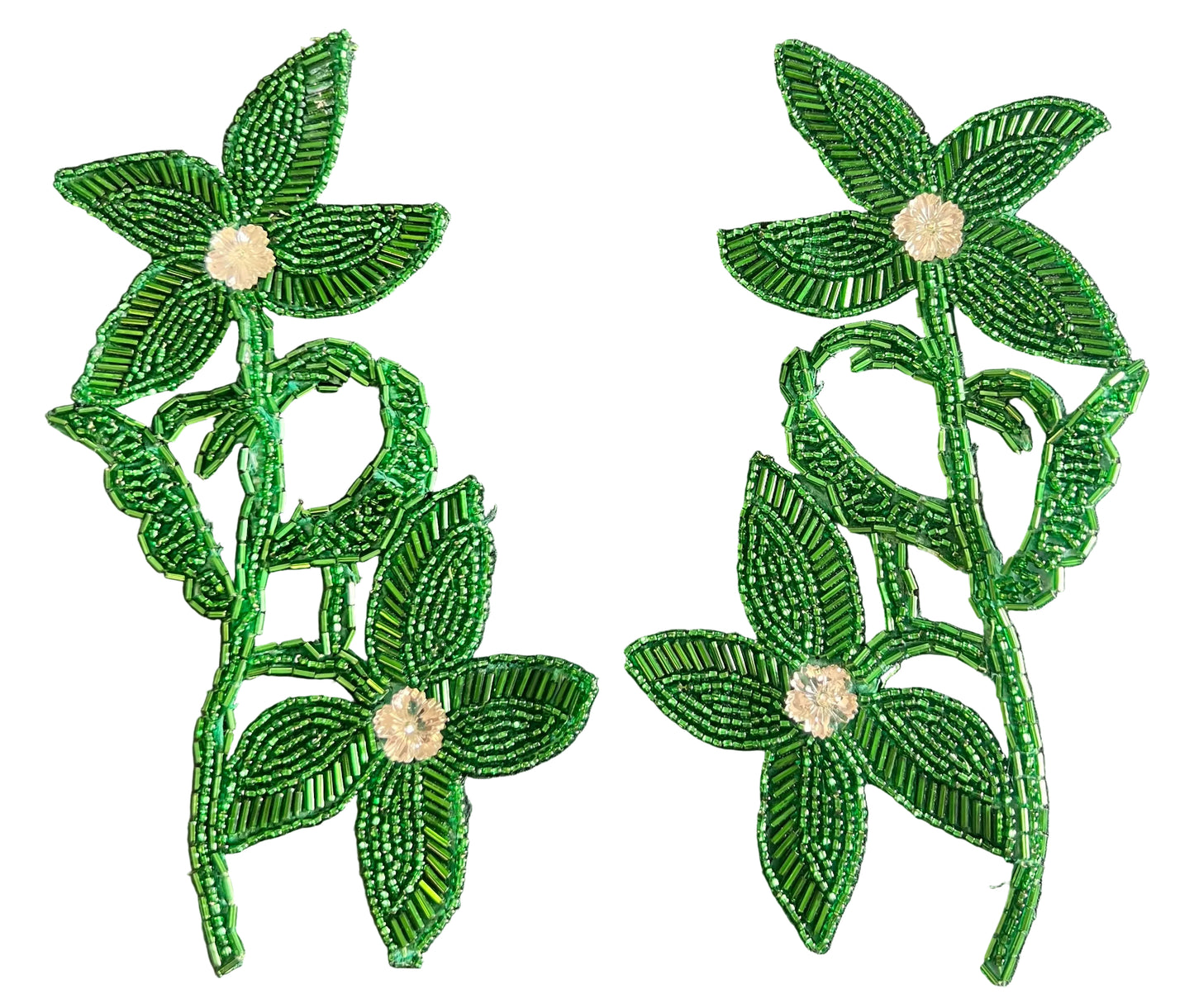 Flor con cuentas verdes y piedra 20.3 cm x 10.1 cm