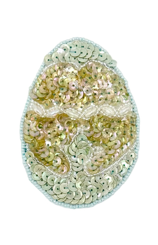 Vintage Easter Egg with Iridescent Mint Green and Iridescent Sequins and Beads 3.5" x 2.25"