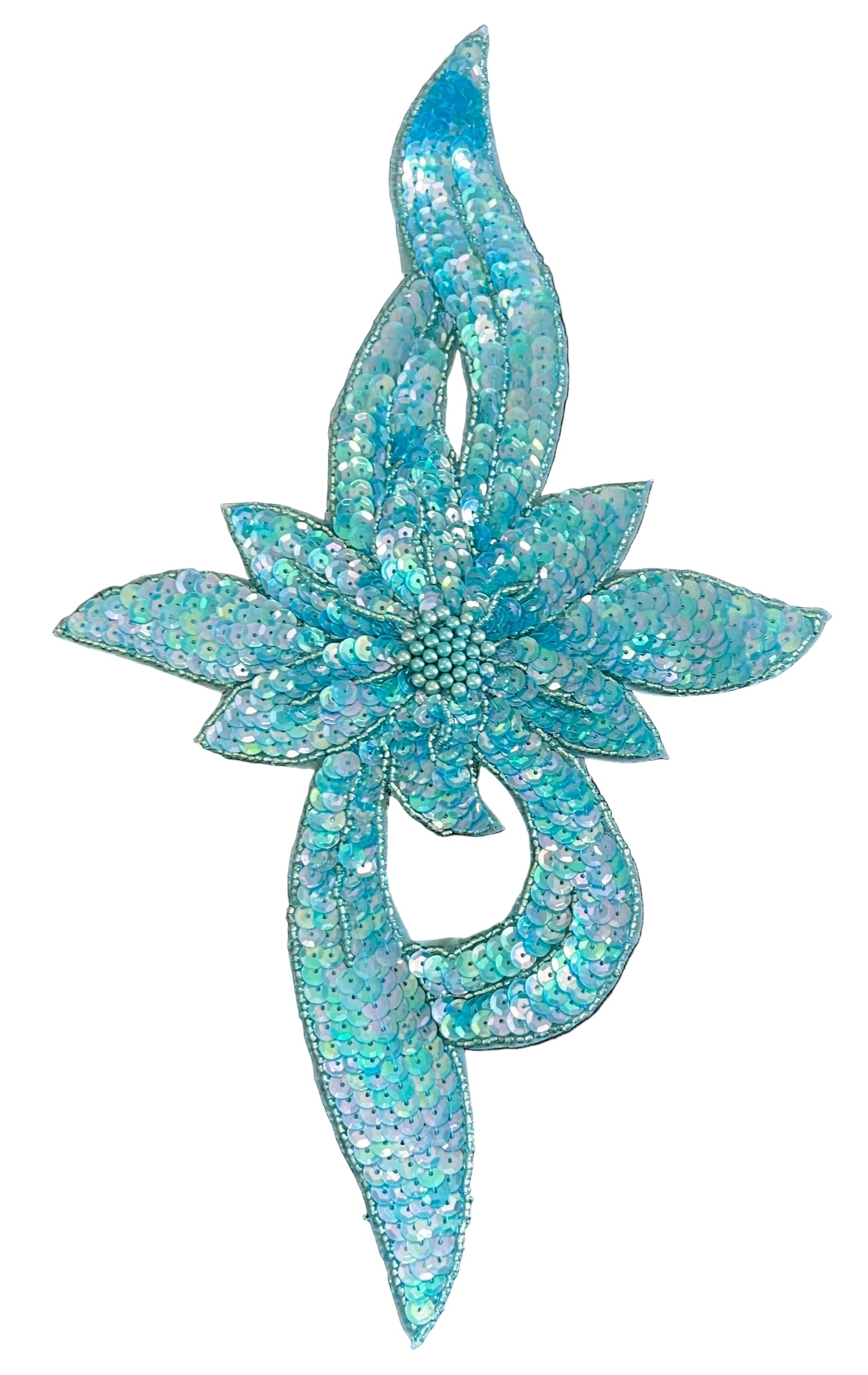 Flor Turquesa Brillante Lentejuelas y Cuentas 12.5" x 7.5"