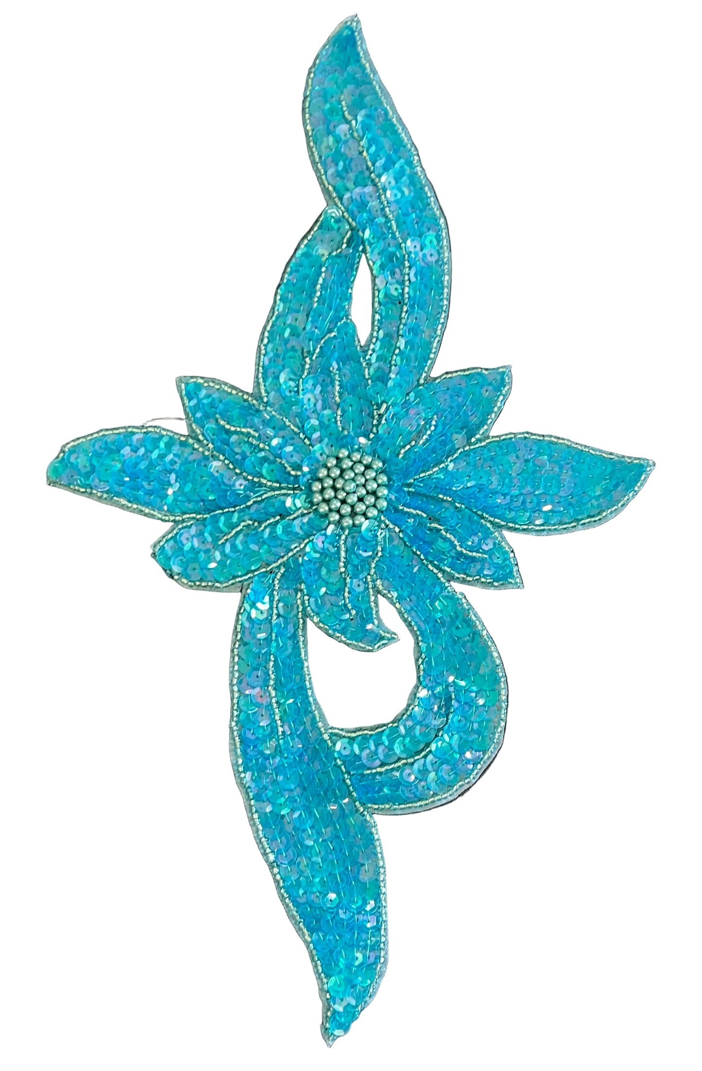 Flor Turquesa Brillante Lentejuelas y Cuentas 12.5" x 7.5"