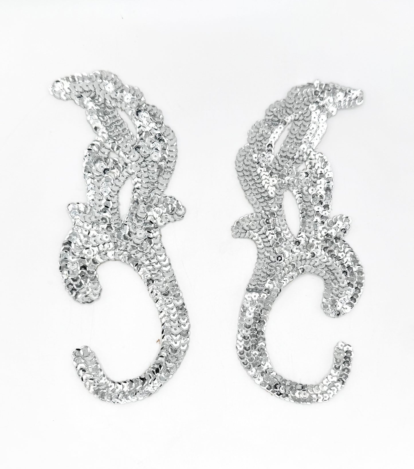 Leaf Pair - Silver Sequins 8" x 3.25"