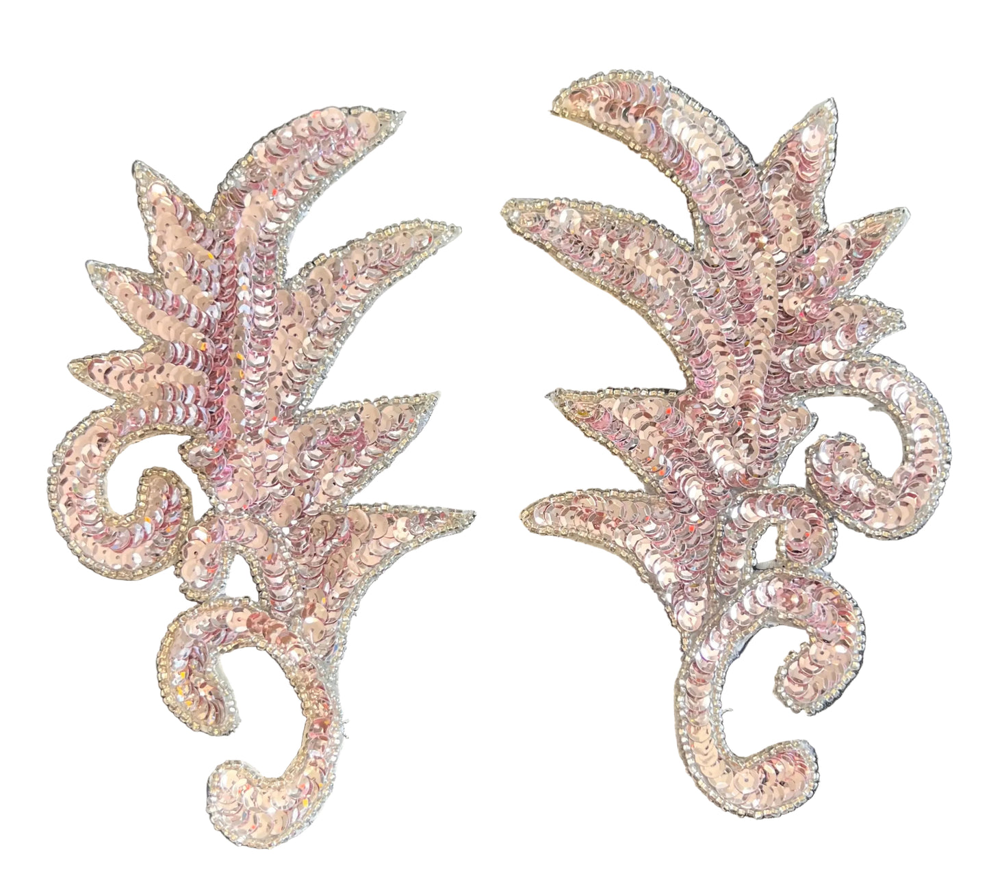 Leaf Pair - Light Mauve Sequins - Beads 7.5” x 4.25"