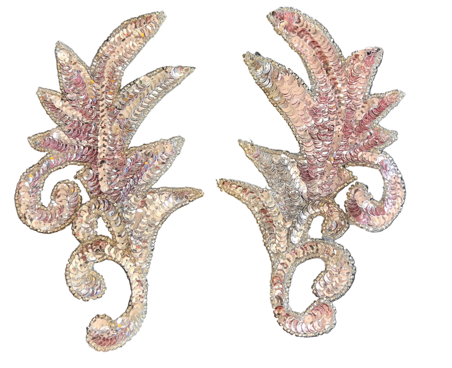 Leaf Pair - Light Mauve Sequins - Beads 7.5” x 4.25"
