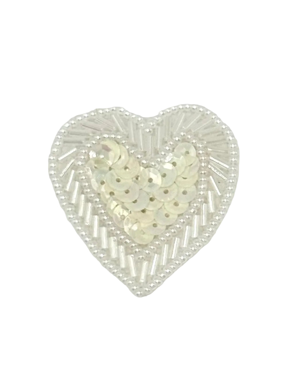 Heart-shaped decorative item with sequins on a white background
