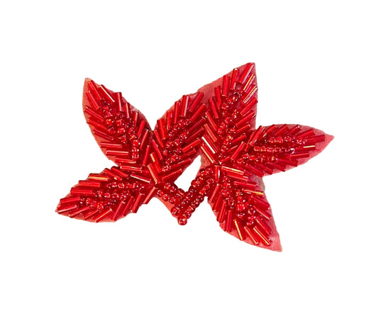 Leaf with Red Beads 3.5"