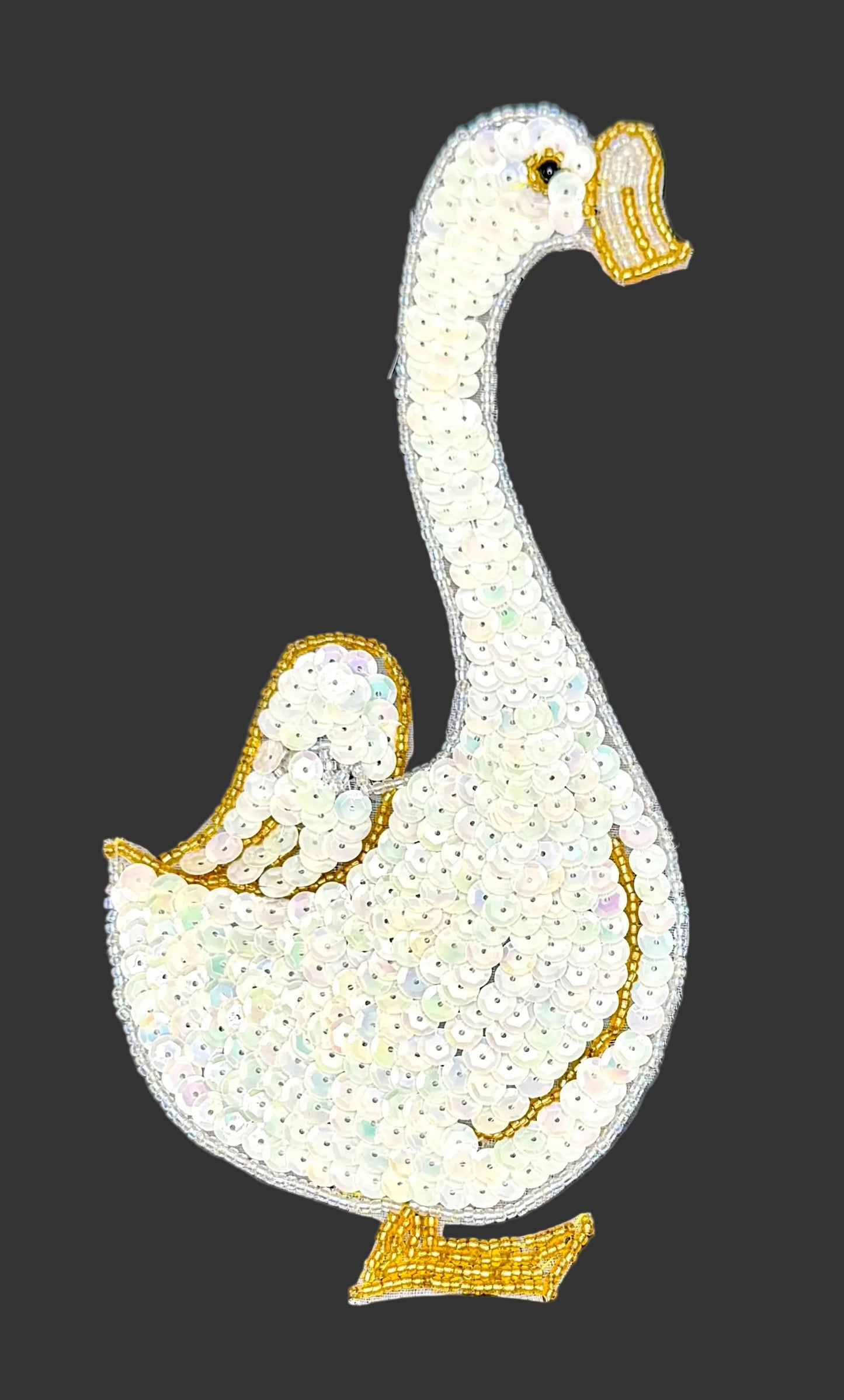 Goose with Iridescent White Sequins and Glass Beads 8"x 4"