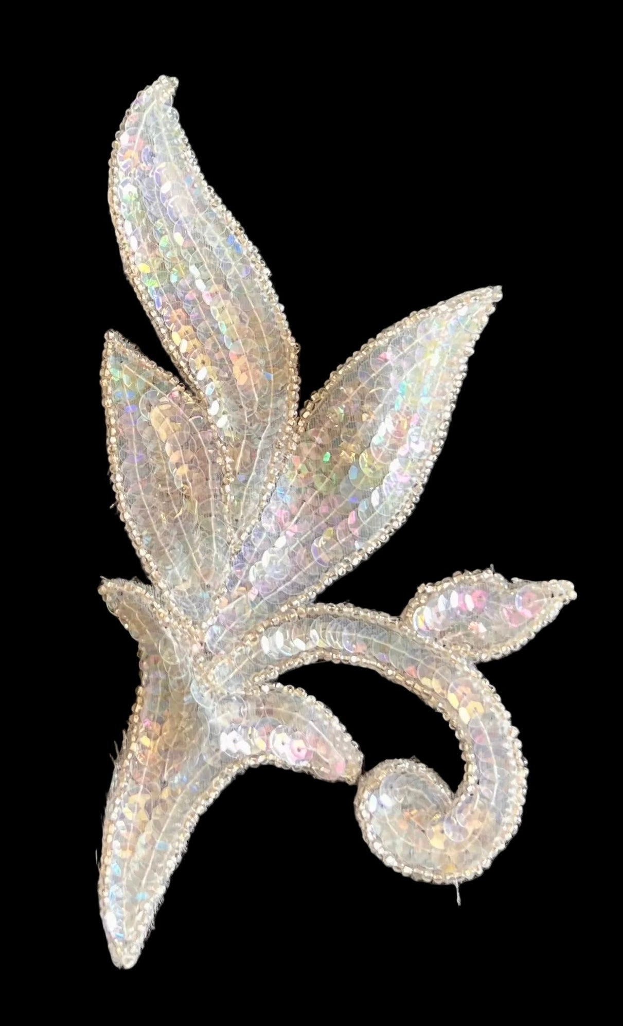 Leaf Pair Iridescent Sequins Silver Trim 3.5" x 7"