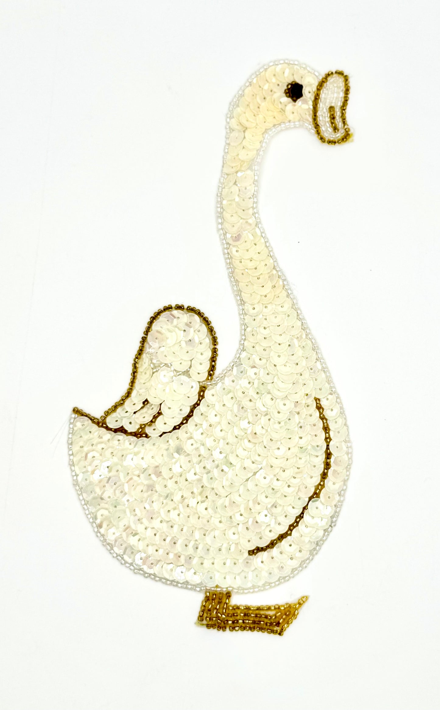 Goose with Iridescent White Sequins and Glass Beads 8"x 4"