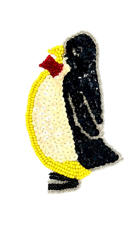 Penguin with Yellow Beads and Black Sequins 4.5" x 2.5”