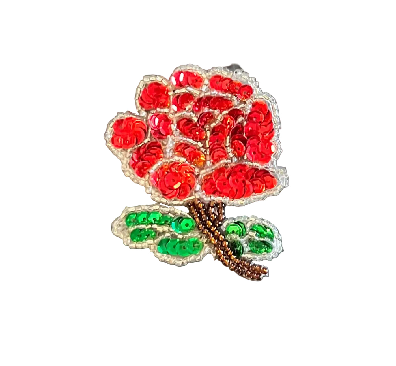 Red Rose Sequin Beaded Applique (3" x 2.5")