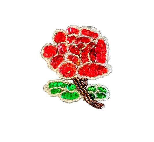 Aplicación de lentejuelas y cuentas de rosa roja (7.6 cm x 6.3 cm)