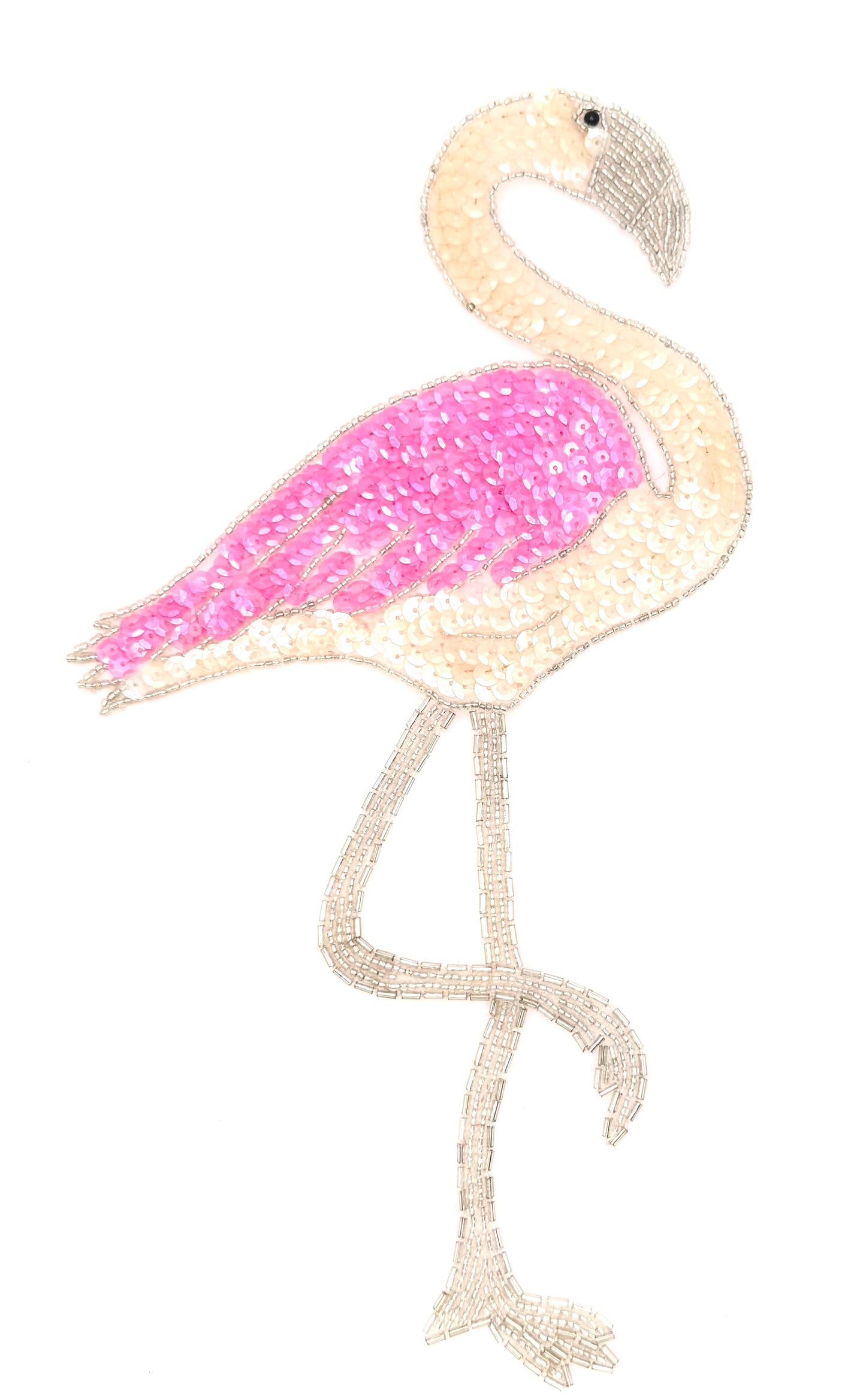 Sequin Flamingo - Pink Sequins and Silver Beads - 12.25" x 6.5"