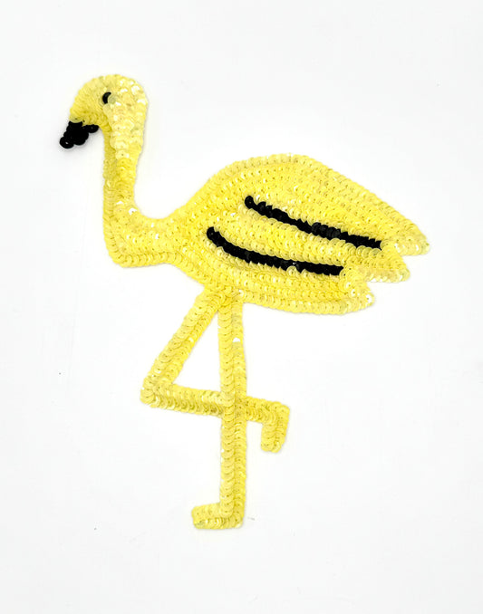 Flamingo with Yellow and Black Sequins 8.25" x 7"
