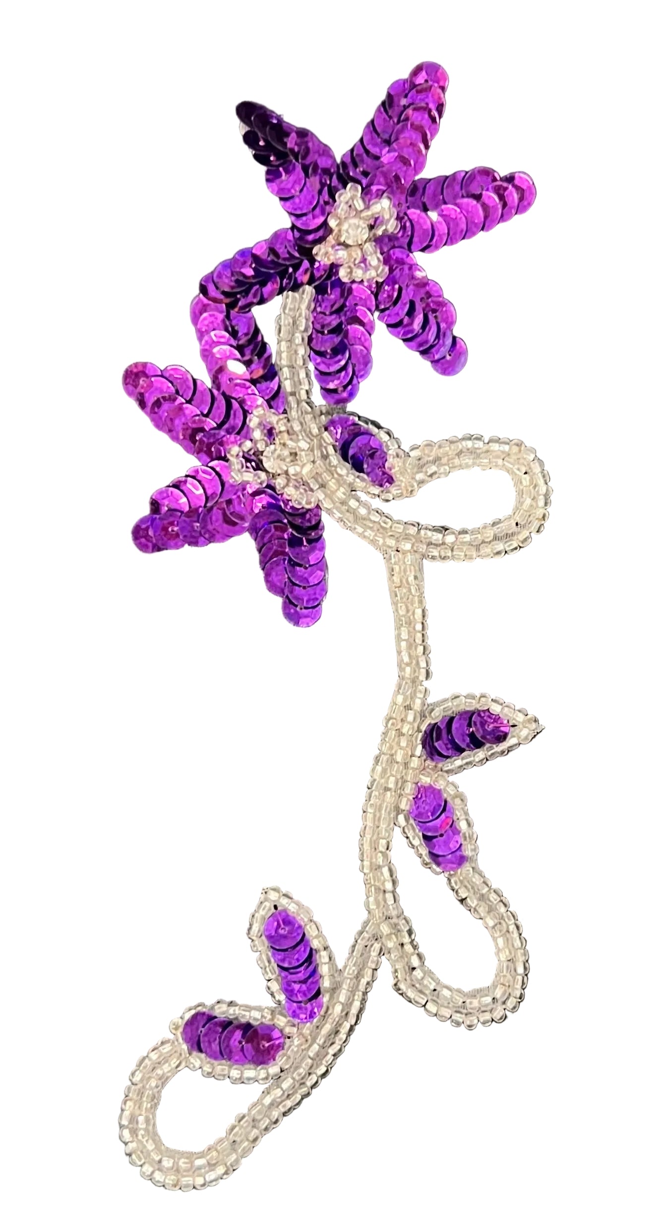 Flower with Mauve Sequins, Silver Beads and Rhinestones 8" x 3.5"