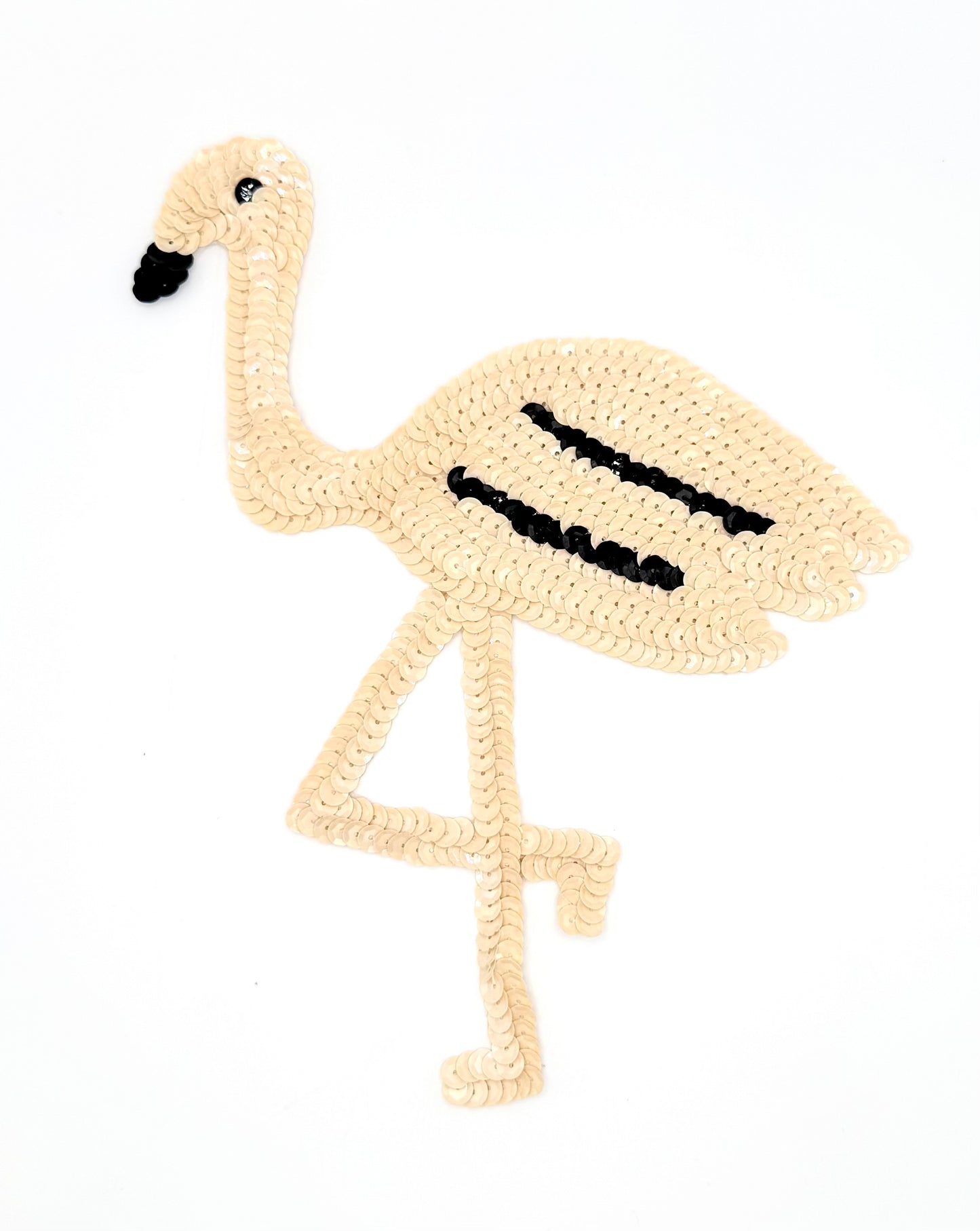 Flamingo with Beige and Black Sequins 8.25" x 7"