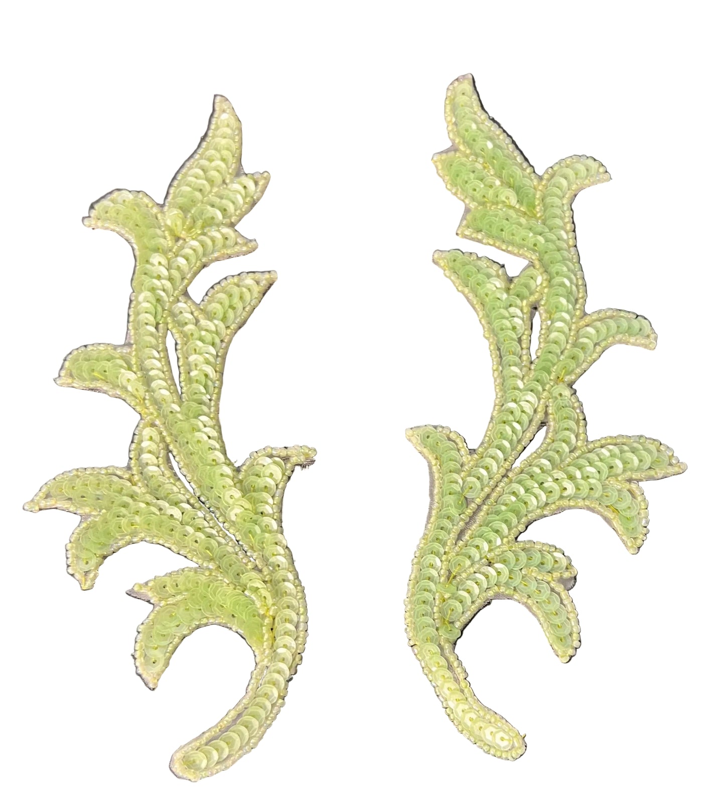 Par de hojas con lentejuelas y cuentas verde menta 19 x 7.5 cm