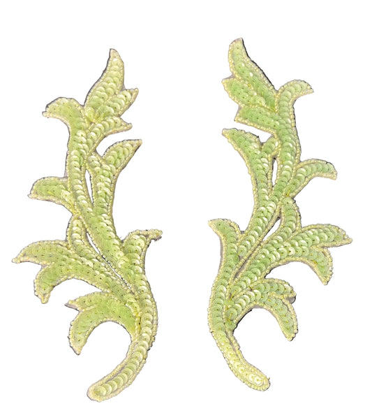 Leaf Pair with Mint Green Sequins and Beads 7.5" x 3"