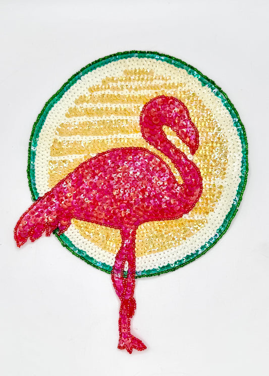 Pink Flamingo with Yellow Sun 9.75" x 7"