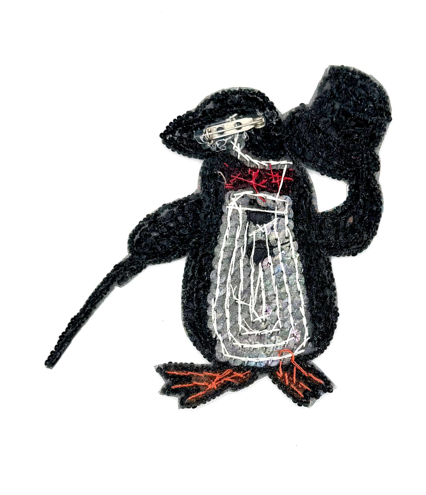 Penguin Tuxedo Applique – Sequins, Beads, Top Hat, Cane (4.75" x 4.25")
