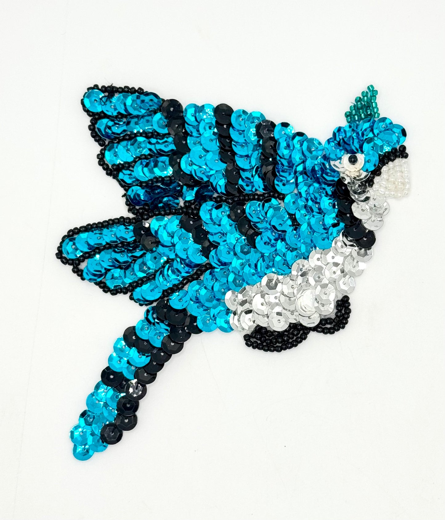 Bird - Blue Jay - Blue/Black/Silver Sequins - Black/White/Blue Beads 5.5" x 4"
