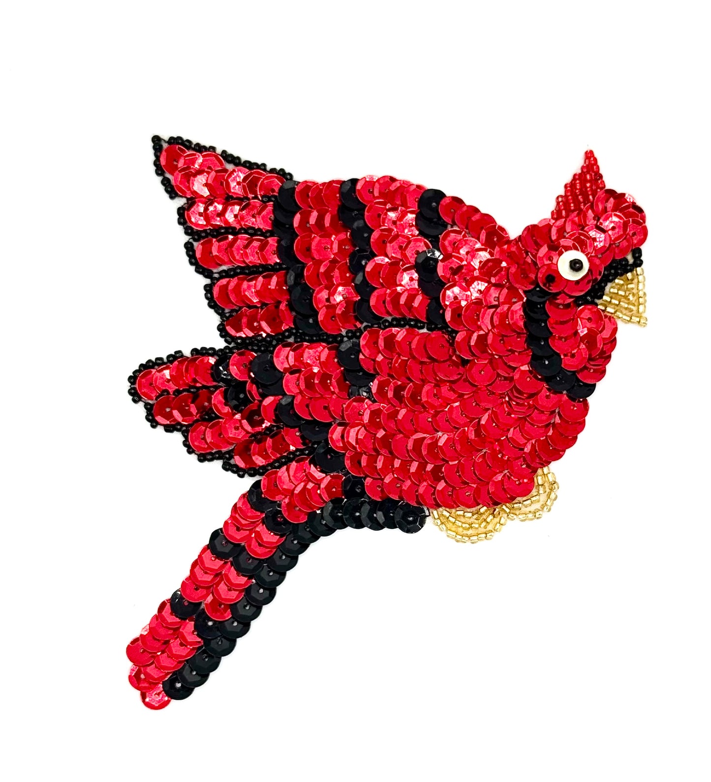 Cardenal con lentejuelas y cuentas rojas y negras de 5.5" x 4.5"