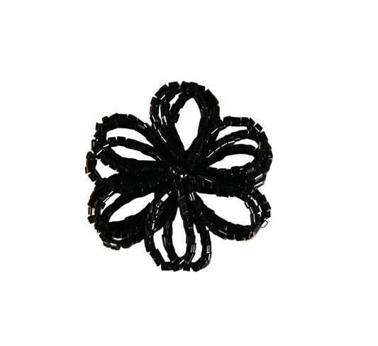 Flor negra con cuentas 3 capas de cuentas negras 3"
