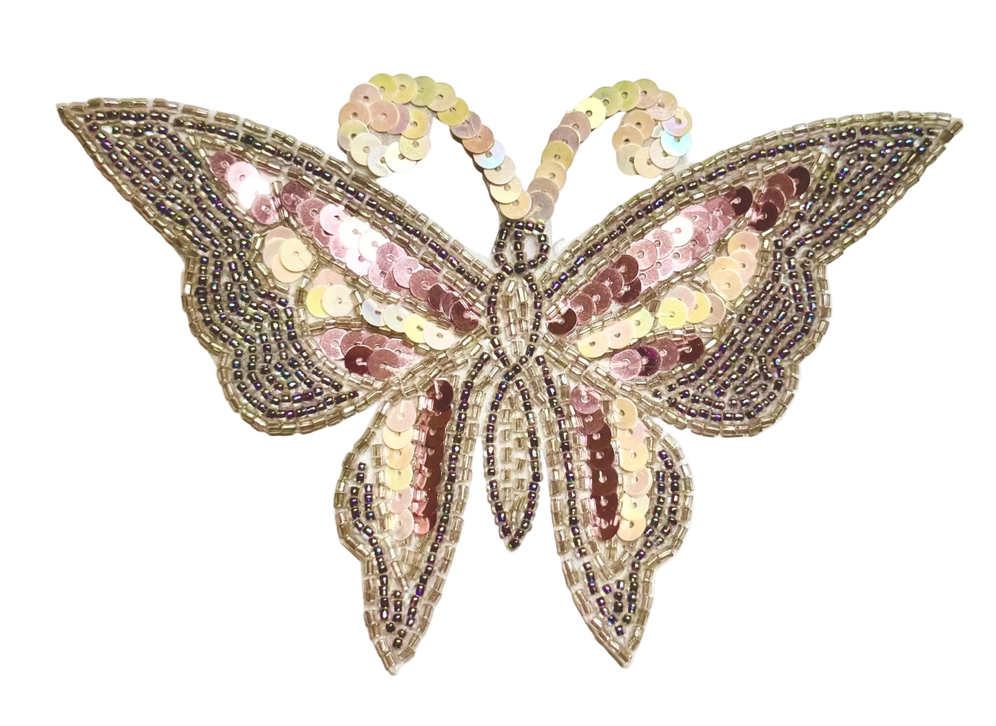 Decorative butterfly with sequins on a white background